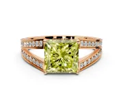 Split Shank Engagement Ring Setting for Fancy Yellow Princess Cut Center with Pave Split Shank and Prong Head in Rose Gold