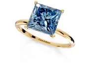 Solitaire Engagement Ring Setting for Fancy Blue Princess Cut Center with Straight Thin Band and Prong Head in Yellow Gold