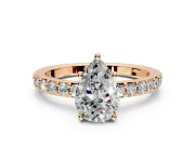 Solitaire Engagement Ring Setting for Pear-Shaped Center with Round Cut Pave Band and Prong Head in Rose Gold