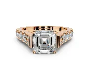 Solitaire Engagement Ring Setting for Asscher Cut Center with Pave Cathedral Shoulders and Prong Head in Rose Gold