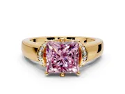 Solitaire Engagement Ring Setting for Fancy Pink Princess Cut Center with Wide Band, Pave Collar and Prong Head in Yellow Gold