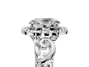 Halo Engagement Ring Setting for Oval Center with Open Scroll Shoulders and Prong Head in Platinum