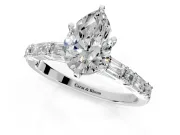 Baguette Engagement Ring Setting for Pear-Shaped Center with Alternating Bar-Set Band and Prong Head in Platinum