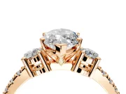 3 Stone Engagement Ring Setting for Marquise Center with Round Cut Side Accents and Prong Head in Rose Gold