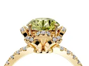 Halo Engagement Ring Setting for Fancy Yellow Round Cut Center with Openwork Halo, Pave Band and Prong Head in Yellow Gold