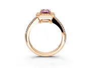 Milgrain Halo Engagement Ring Setting for Fancy Pink Emerald Cut Center with Three-Sided Pave Band and Prong Head in Rose Gold