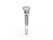 Channel-Set Engagement Ring Setting for Fancy Pink Asscher Cut Center with Baguette Band and Prong Head in Sterling Silver