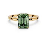 Hidden Halo Engagement Ring Setting for Fancy Green Emerald Cut Center with Plain Band and Tall Prong Head in Yellow Gold