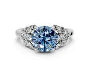 Leaf Cluster Engagement Ring Setting for Fancy Blue Round Cut Center with Marquise Accents and Prong Head in Platinum