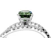 Solitaire Engagement Ring Setting for Fancy Green Emerald Cut Center with Woven 3-Strand Pave Band and Prong Head in White Gold