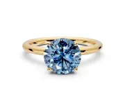Hidden Halo Engagement Ring Setting for Fancy Blue Round Cut Center with Thin Rounded Band and Prong Head in Yellow Gold