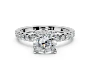 Solitaire Engagement Ring Setting for Cushion Cut Center with Large Accents and Prong Head in Sterling Silver