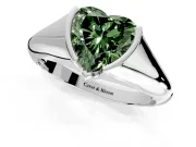 Tension Engagement Ring Setting for Fancy Green Heart-Shaped Center with Wide Tapered Band and Tension Head in Sterling Silver