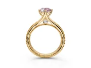 Solitaire Engagement Ring Setting for Fancy Pink Oval Center with Milgrain Cathedral Band and Prong Head in Yellow Gold
