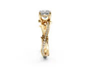 Solitaire Engagement Ring Setting for Cushion Cut Center with Pave and Plain Crossover Band and Prong Head in Yellow Gold