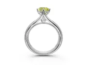 Solitaire Engagement Ring Setting for Fancy Yellow Cushion Cut Center with Milgrain Cathedral Band and Prong Head in White Gold
