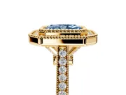 Halo Engagement Ring Setting for Fancy Blue Radiant Cut Center with Milgrain Frame, Pave Band and Prong Head in Yellow Gold
