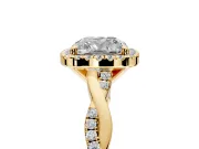 Halo Engagement Ring Setting for Cushion Cut Center with Pave and Plain Twist Band and Prong Head in Yellow Gold