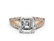 Solitaire Engagement Ring Setting for Asscher Cut Center with Pave Split Shank and Prong Head in Rose Gold