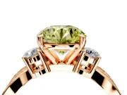 3 Stone Engagement Ring Setting for Fancy Yellow Round Cut Center with Pave Twist Band and Prong Head in Rose Gold