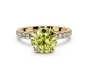 Open Basket Engagement Ring Setting for Fancy Yellow Round Cut Center with Pave Band and Prong Head in Yellow Gold