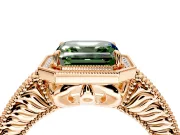 Milgrain Halo Engagement Ring Setting for Fancy Green Asscher Cut Center with Pave Band and Prong Head in Rose Gold