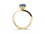 Solitaire Engagement Ring Setting for Fancy Blue Round Cut Center with Thin Rounded Plain Band and Prong Head in Yellow Gold
