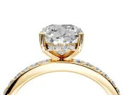 Solitaire Engagement Ring Setting for Cushion Cut Center with Fine Pave Band and Prong Head in Yellow Gold