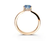 Hidden Halo Engagement Ring Setting for Fancy Blue Cushion Cut Center with Wide Flat Plain Band and Prong Head in Rose Gold