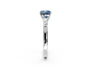 3 Stone Engagement Ring Setting for Fancy Blue Cushion Cut Center with Tapered Baguettes, Plain Band and Prong Head in Sterling Silver