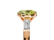 3 Stone Engagement Ring Setting for Fancy Yellow Oval Center with Tapered Baguettes, Plain Band and Prong Head in Rose Gold