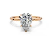 Solitaire Engagement Ring Setting for Pear-Shaped Center with Straight Thin Band and Prong Head in Rose Gold