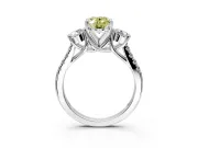 3 Stone Engagement Ring Setting for Fancy Yellow Oval Center with Crossover Basket, Pave Band and Prong Head in Platinum