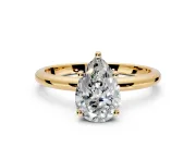 Hidden Halo Engagement Ring Setting for Pear-Shaped Center with Thin Round-Wire Band and Prong Head in Yellow Gold