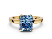 Solitaire Engagement Ring Setting for Fancy Blue Radiant Cut Center with Plain Band and Flat Tab Prong Head in Yellow Gold