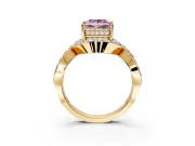 Halo Engagement Ring Setting for Fancy Pink Princess Cut Center with Pave Infinity Twist Band and Prong Head in Yellow Gold