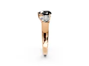 3 Stone Engagement Ring Setting for Fancy Black Heart-Shaped Center with Raised Basket Heads and Prong Head in Rose Gold