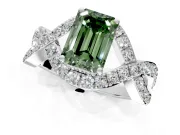 Halo Engagement Ring Setting for Fancy Green Emerald Cut Center with Pave Infinity Twist Band and Prong Head in Platinum