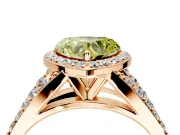 Halo Engagement Ring Setting for Fancy Yellow Heart-Shaped Center with Narrow Pave Split Shank and Prong Head in Rose Gold