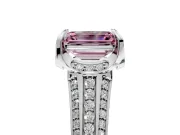 Solitaire Engagement Ring Setting for Fancy Pink Emerald Cut Center with Accented Split Shank and Prong Head in Platinum