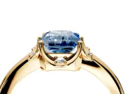 Floral Frame Engagement Ring Setting for Fancy Blue Radiant Cut Center with Accent Clusters and Prong Head in Yellow Gold