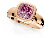 Solitaire Engagement Ring Setting for Fancy Pink Cushion Cut Center with Wide Band and Bezel Head in Rose Gold