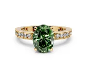 Solitaire Engagement Ring Setting for Fancy Green Oval Center with Milgrain-Edged Pave Band and Prong Head in Yellow Gold