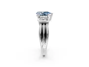 Solitaire Engagement Ring Setting for Fancy Blue Pear-Shaped Center with Grooved Bar Accent Band and Prong Head in Sterling Silver