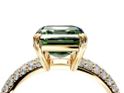 Solitaire Engagement Ring Setting for Fancy Green Asscher Cut Center with Multi-Row Pave Accents and Basket Head in Yellow Gold