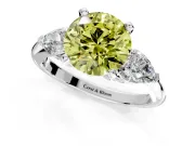 3 Stone Engagement Ring Setting for Fancy Yellow Round Cut Center with Large Pear-Shaped Accents and Prong Head in White Gold