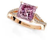 Solitaire Engagement Ring Setting for Fancy Pink Princess Cut Center with Twisted Pave Split Shank and Prong Head in Rose Gold