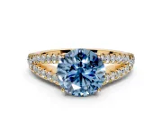 Solitaire Engagement Ring Setting for Fancy Blue Round Cut Center with Pave Split Shank and Prong Head in Yellow Gold