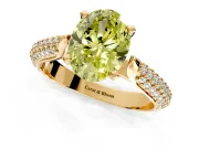 Solitaire Engagement Ring Setting for Fancy Yellow Oval Center with Multi-Row Accents and Prong Head in Yellow Gold