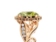 Halo Engagement Ring Setting for Fancy Yellow Oval Center with Leaf Motif Split Shank and Prong Head in Rose Gold